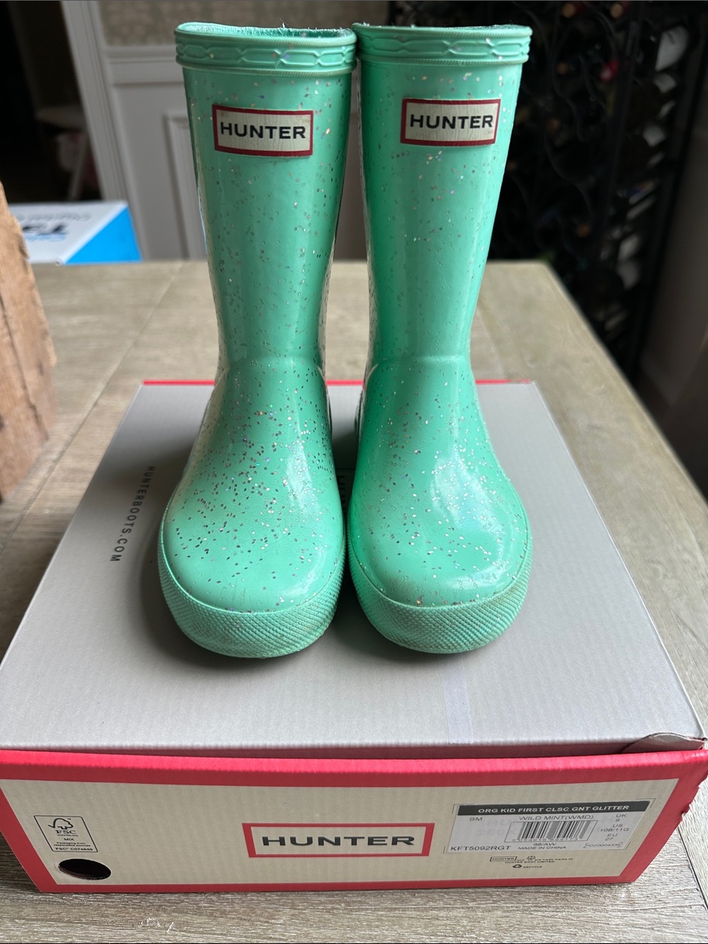 Hunter Kids Mint Green Glitter Rain Boots